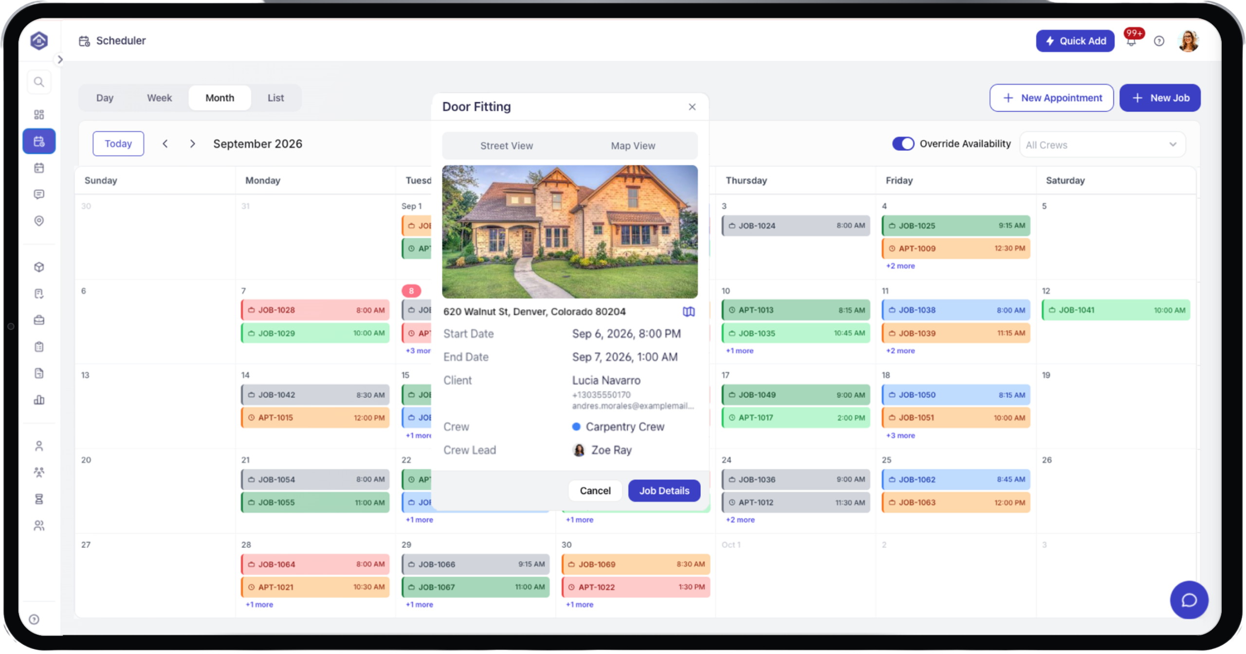 Scheduler View DHS Web app